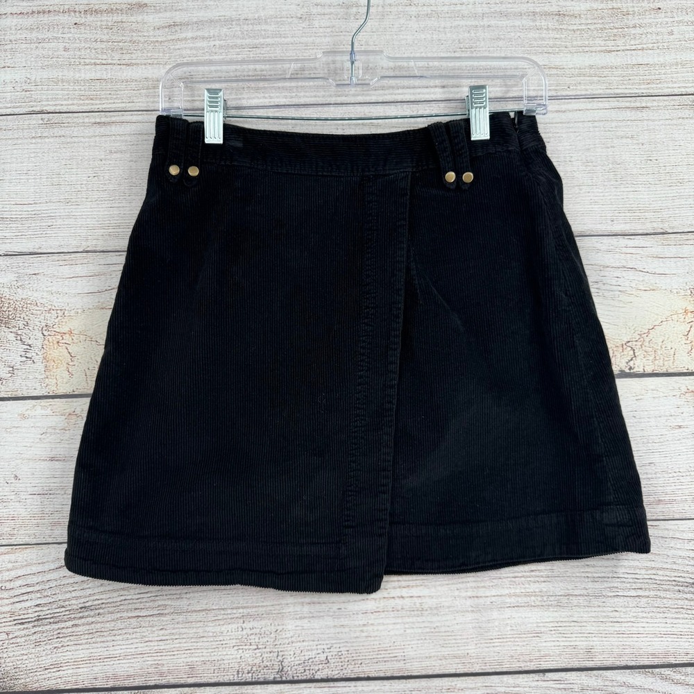 Pilcro Corduroy Skirt Womens 6 Black Wrap A-Line Mini Brass Buttons 78574670 NEW